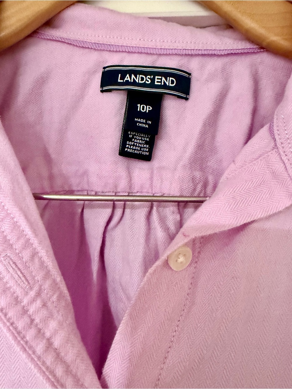 Lands' End Light Pink Herringbone Button-Front Shirt
